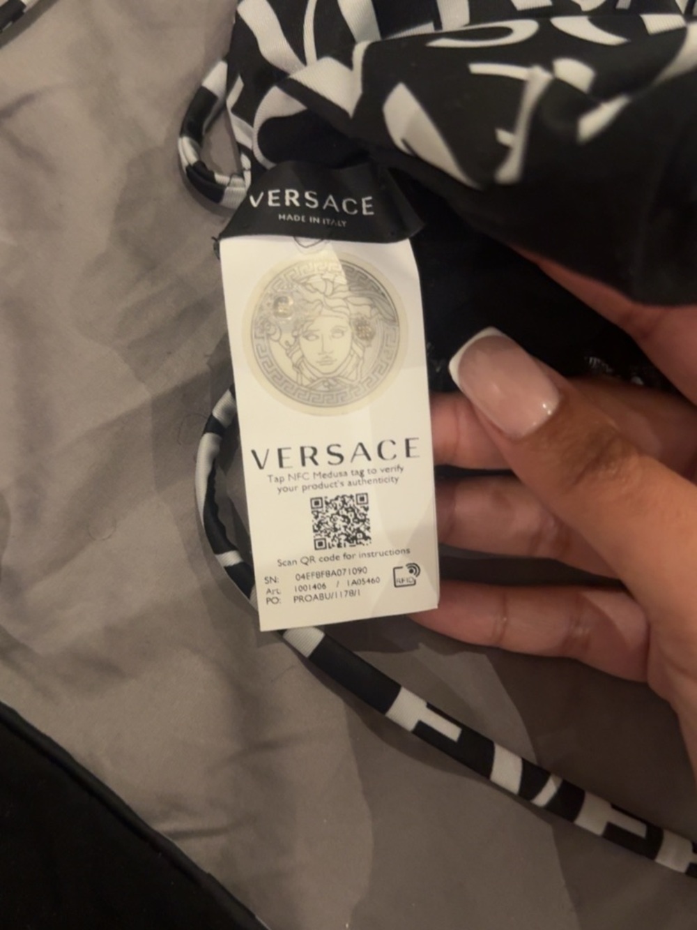 Versace Black & White Logo String Bikini Top - Picture 2 of 2